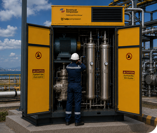Engineer working on gas compression infrastructure